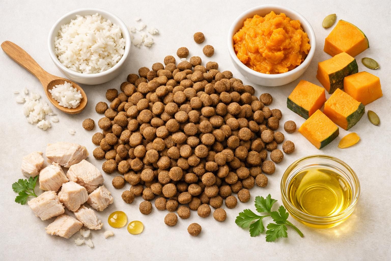 Gros plan de croquettes gastro-intestinal hautement digestibles pour chien