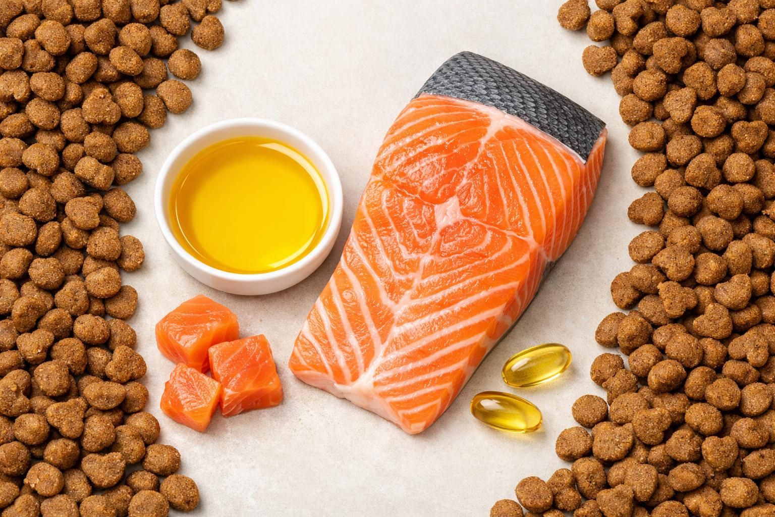 Croquettes au saumon riches en oméga 3 pour la peau et le pelage du chien