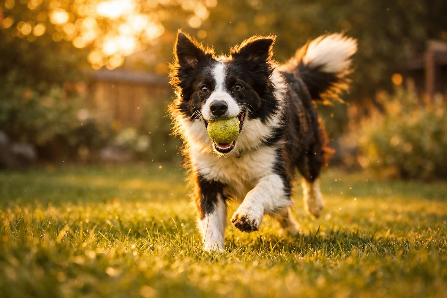 Chien stérilisé actif et svelte qui joue en extérieur pour garder la ligne