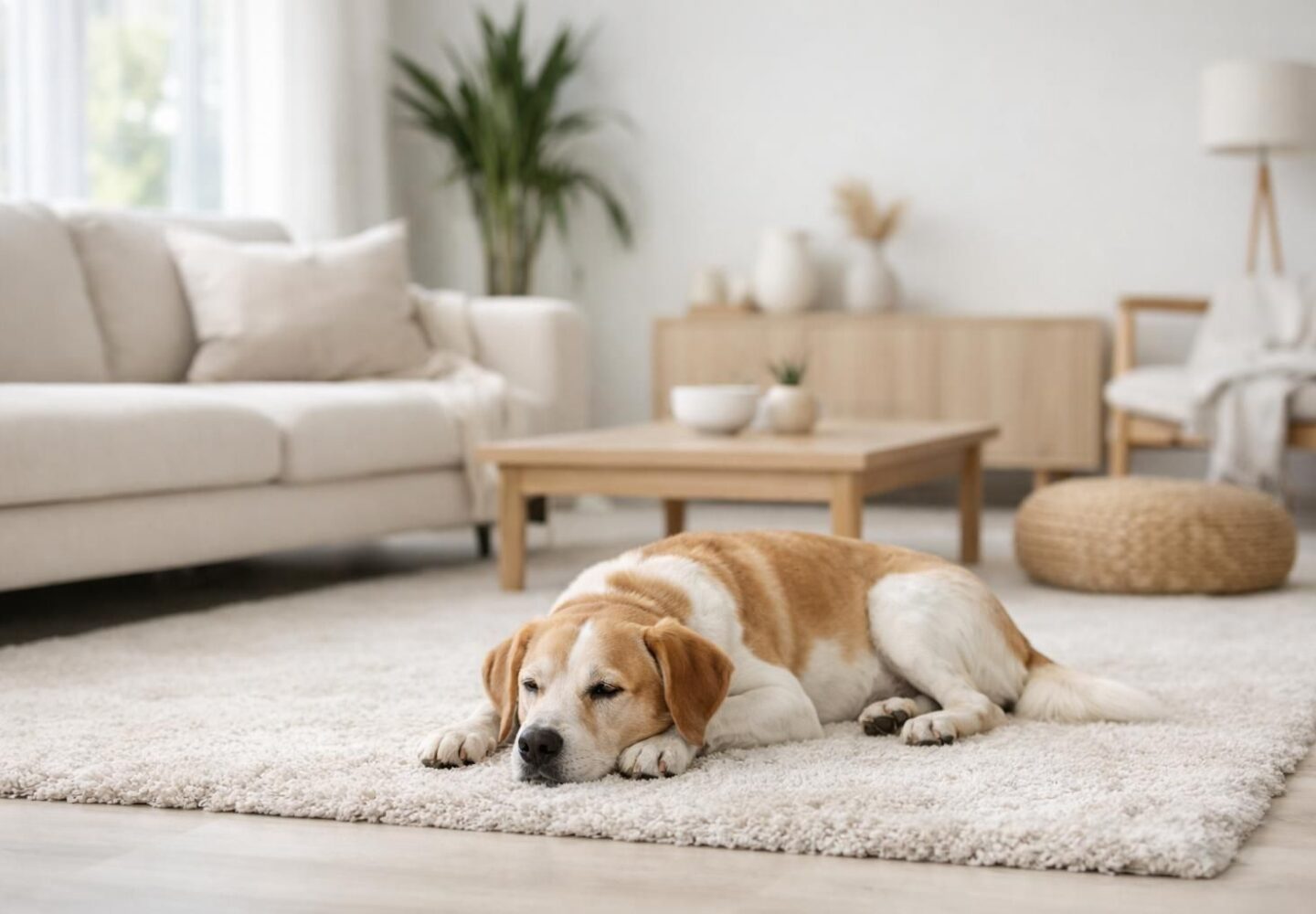 Chien en bonne santé et apaisé au repos à la maison