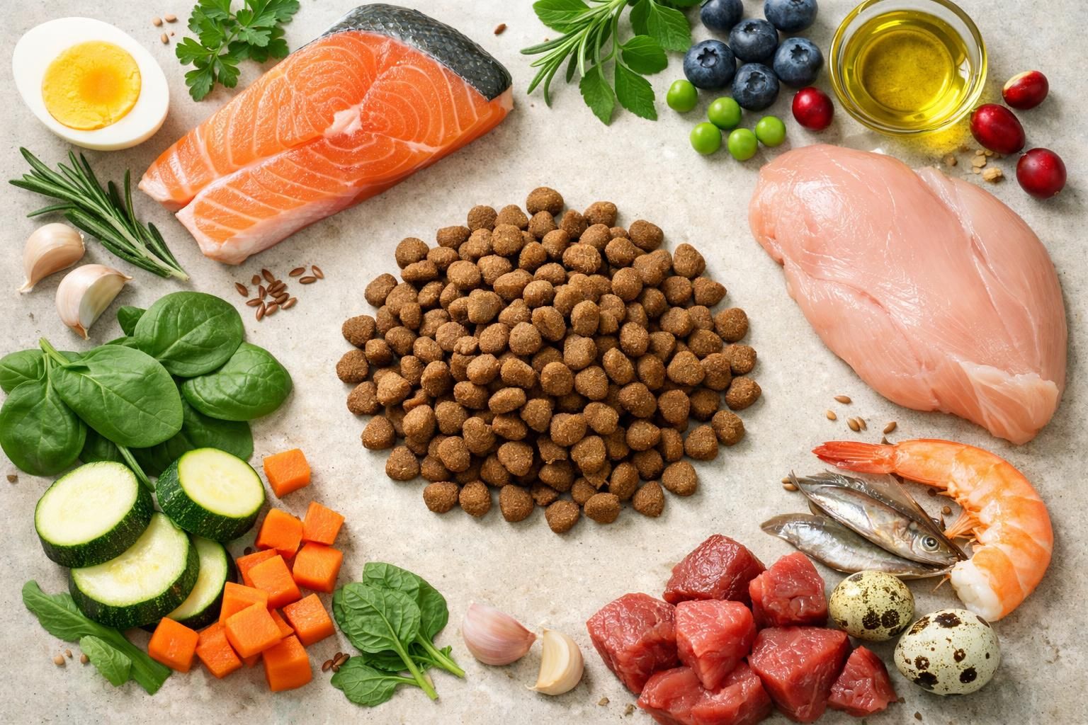 Croquettes pour chat senior avec saumon et poulet frais, riches en protéines animales