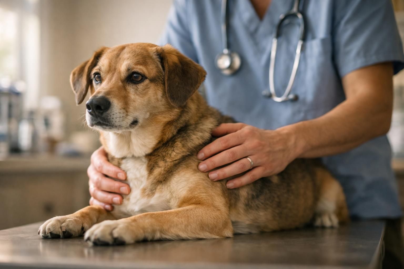 Vétérinaire examinant un chien lors d'une consultation nutritionnelle