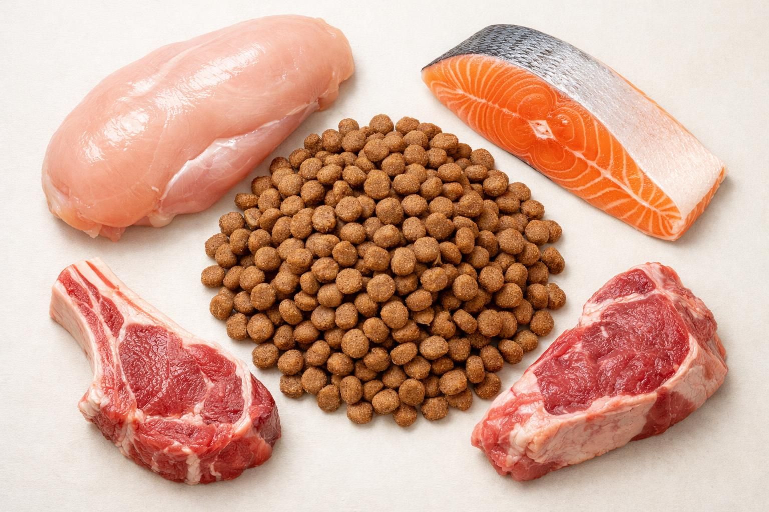 Croquettes pour chien et sources de protéines animales : volaille, poisson, agneau