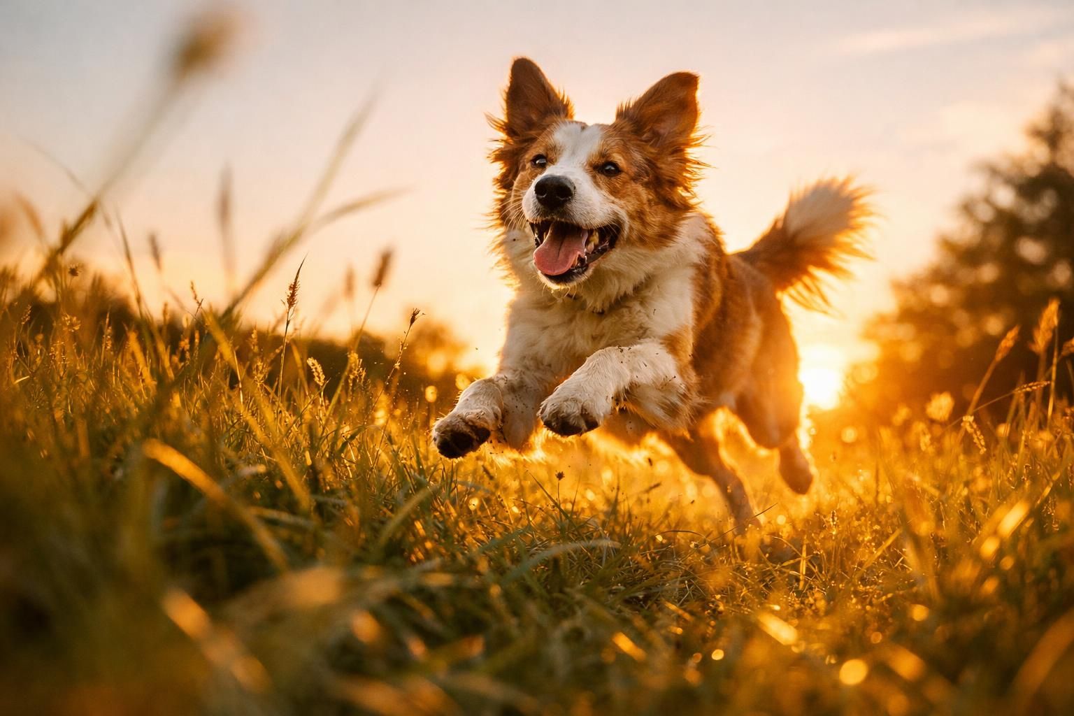 Chien sportif courant avec énergie dans un pré ensoleillé