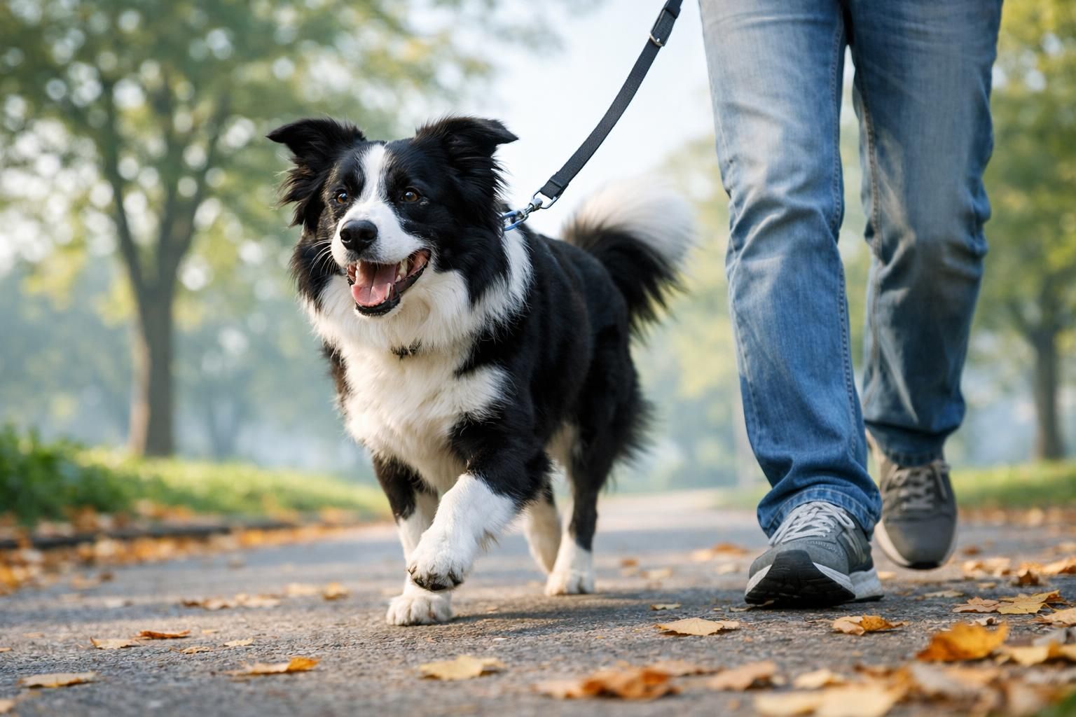 Border collie en promenade au parc, l'exercice qui ouvre l'appétit