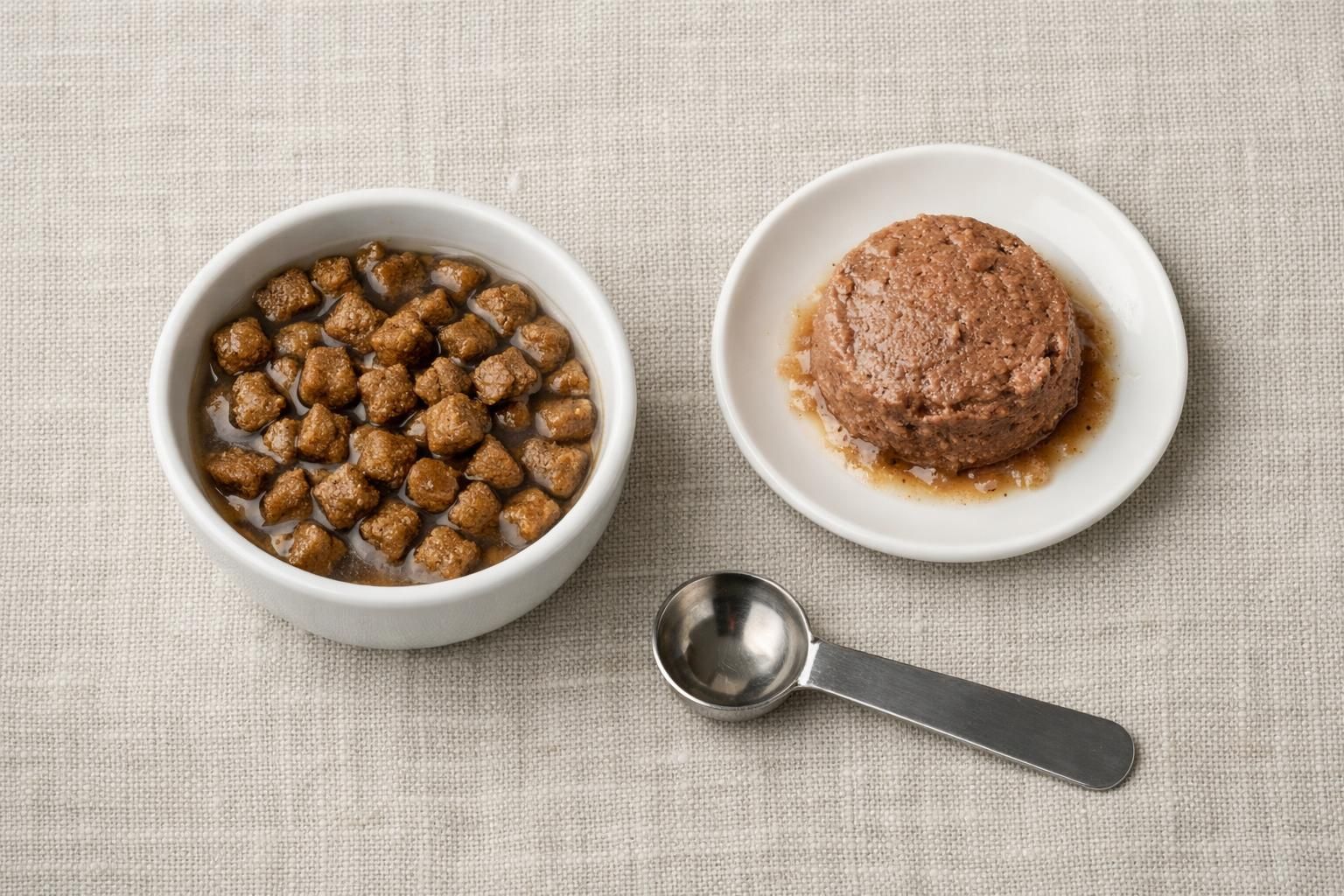 Croquettes ramollies et pâtée en petite portion pour un chat qui a la diarrhée